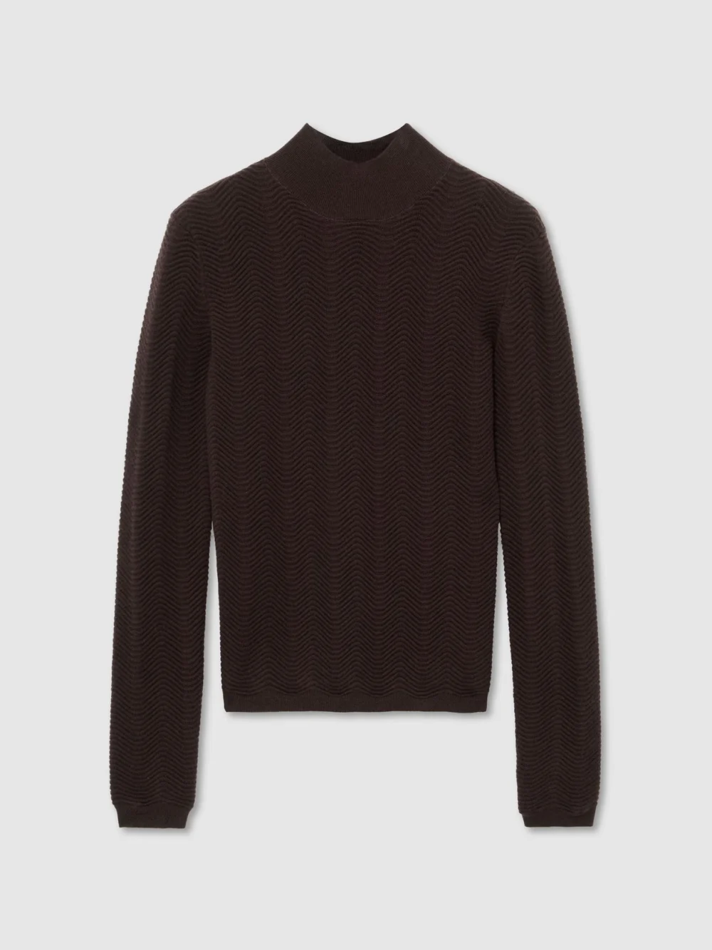 Reiss Chocolate Brown Wool-blend Textured-knit Top, view 2