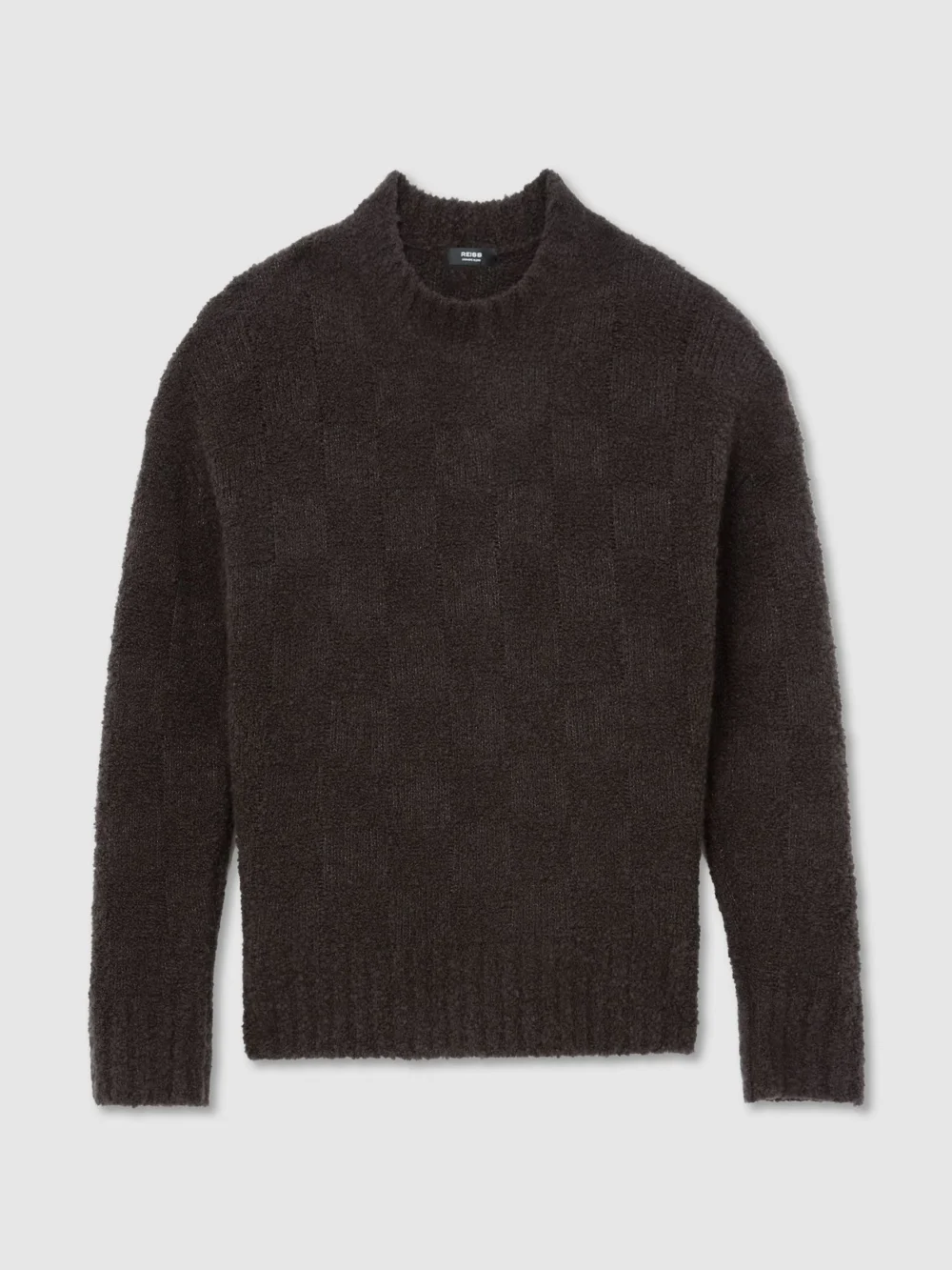 Reiss Chocolate Brown Wool-cashmere Bouclé Square-knit Jumper, view 2