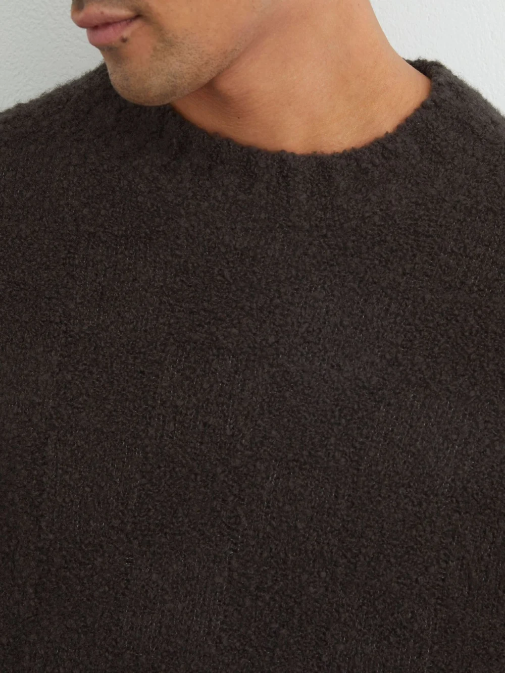 Reiss Chocolate Brown Wool-cashmere Bouclé Square-knit Jumper, view 4