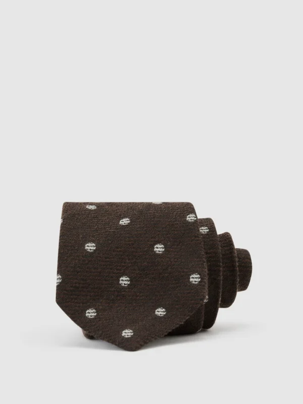 Reiss Chocolate Brown Wool-silk Textured Polka-dot Tie,