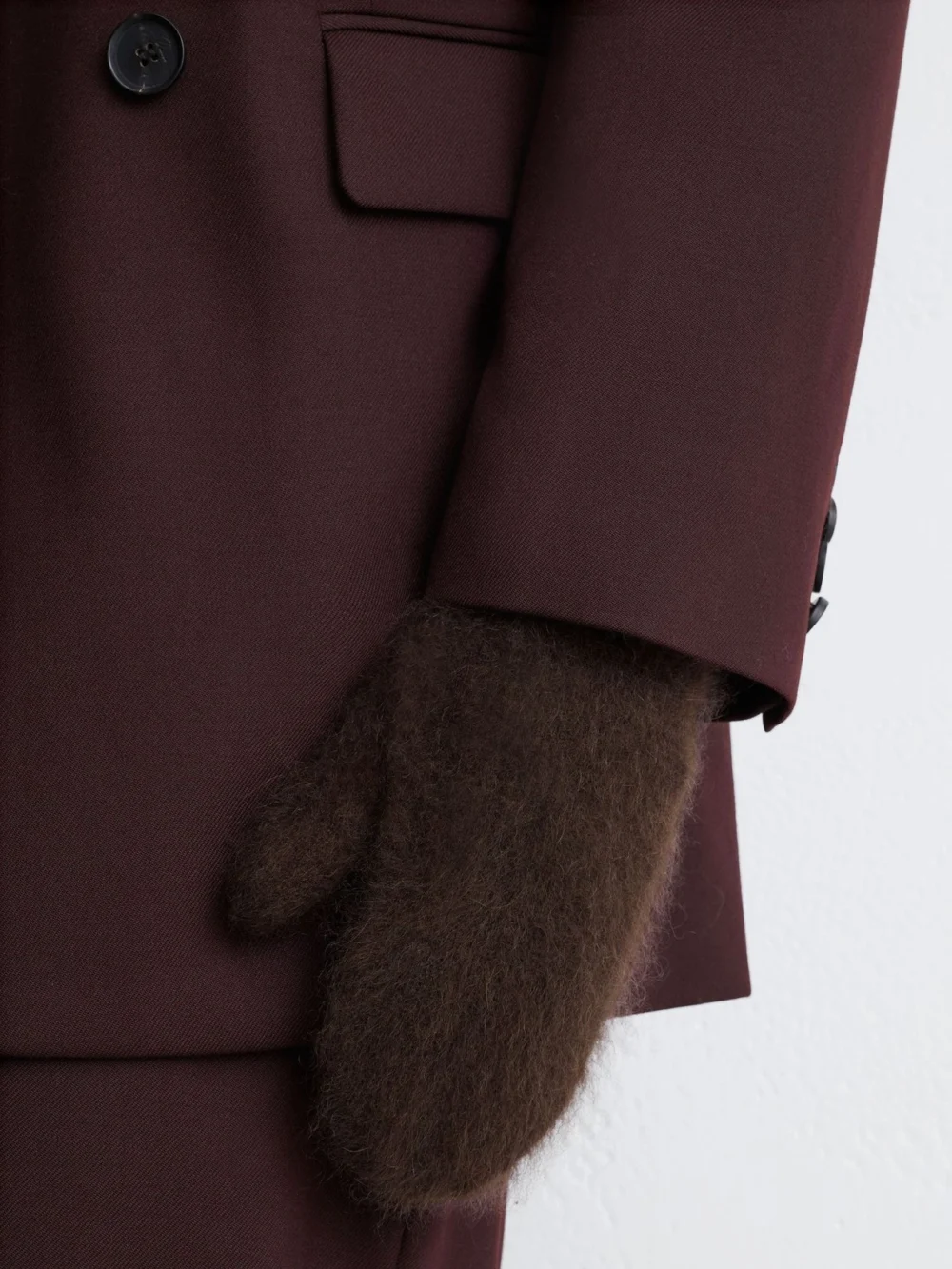 Reiss Chocolate Brushed Cashmere Mittens,, view 3