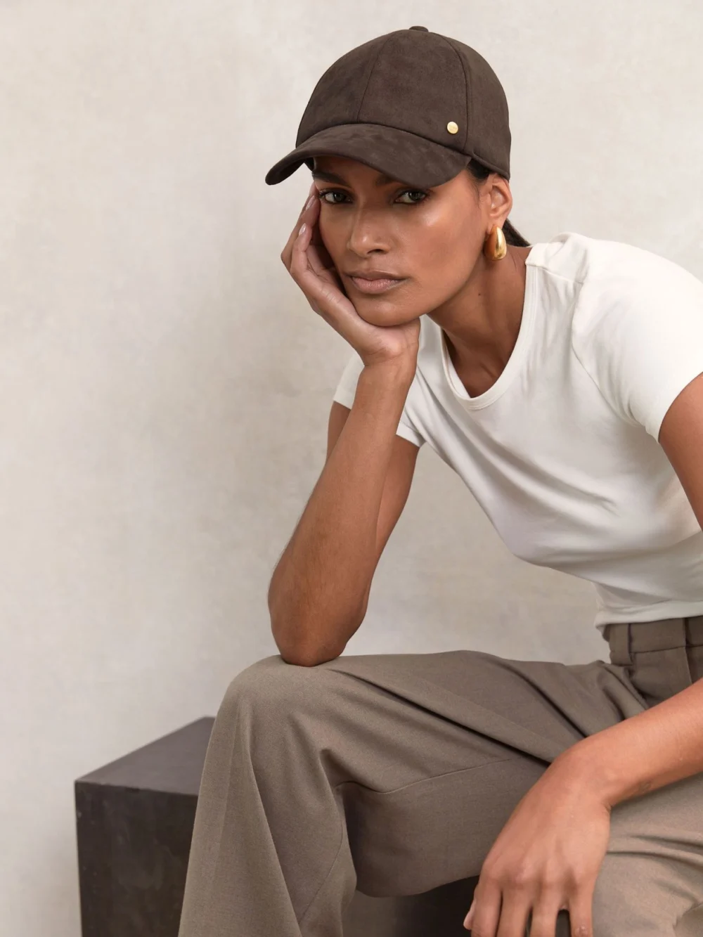 Reiss Chocolate Faux Suede Baseball-style Cap,, view 2