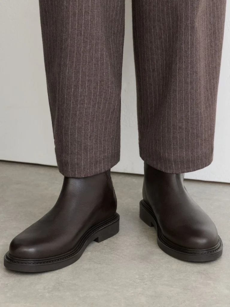 Reiss Chocolate Leather Flat Ankle Boots