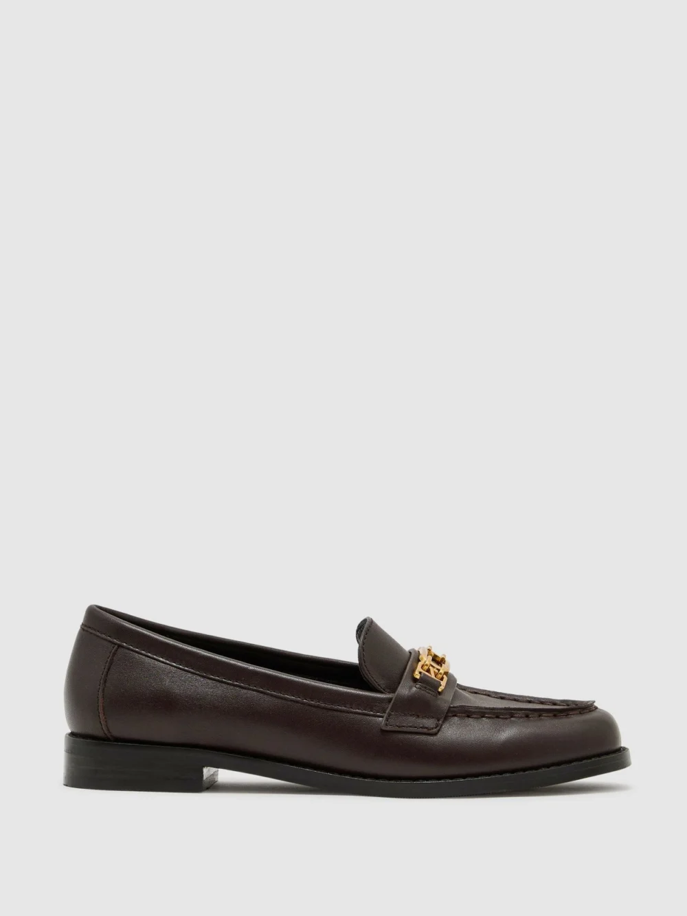 Reiss Chocolate Leather Hardware-detail Loafers, view 2