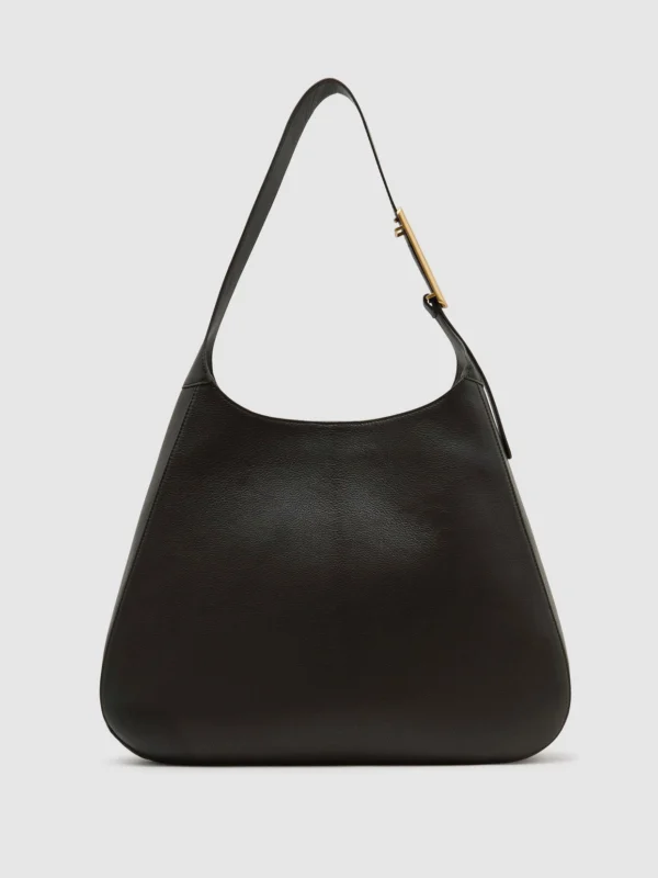 Reiss Chocolate Leather Hardware-detail Tote Bag,