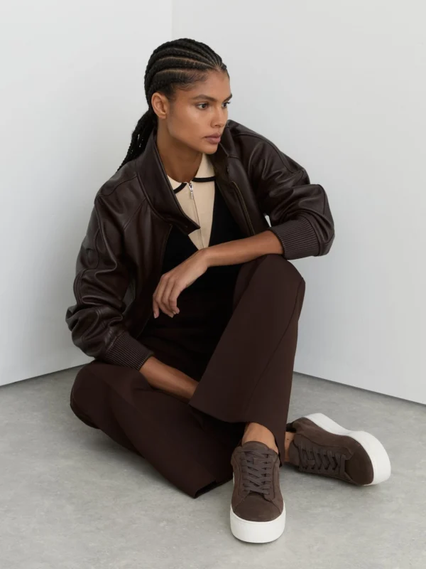 Reiss Chocolate Leather Low-top Trainers