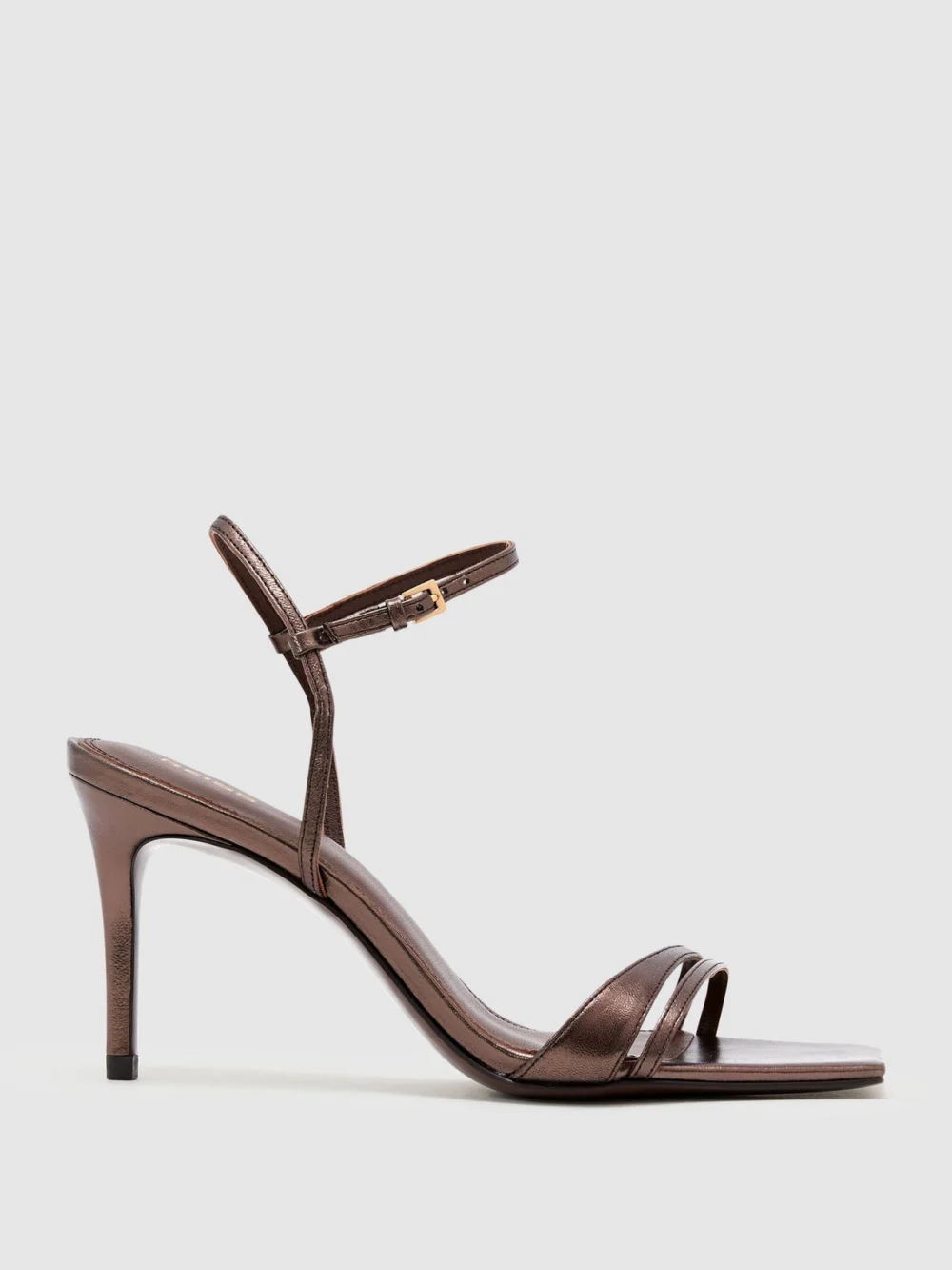 Reiss Chocolate Leather Metallic Strappy Heeled Sandals