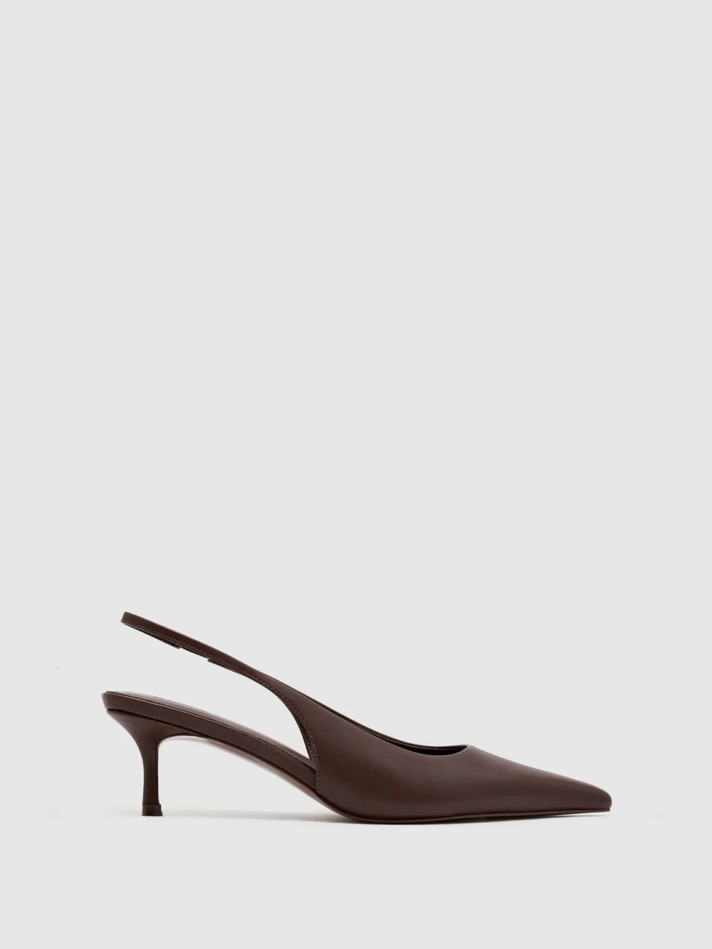 Reiss Chocolate Leather Slingback Low-heel Court Shoes, view 2