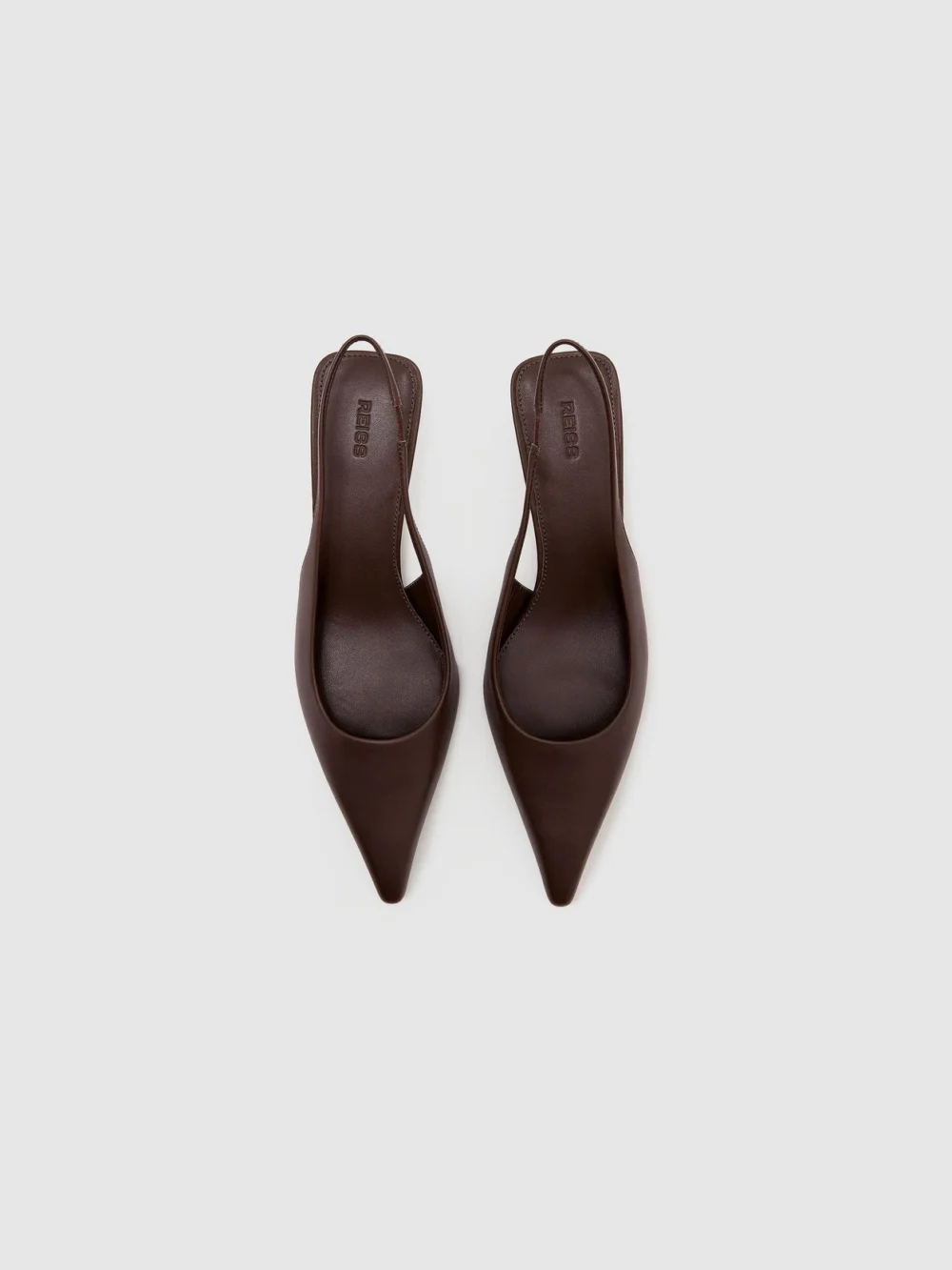 Reiss Chocolate Leather Slingback Low-heel Court Shoes, view 3