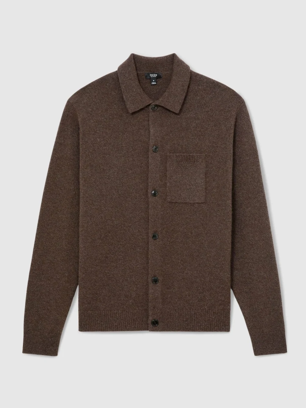 Reiss Chocolate Melange Cashmere Button-through Shirt, view 2