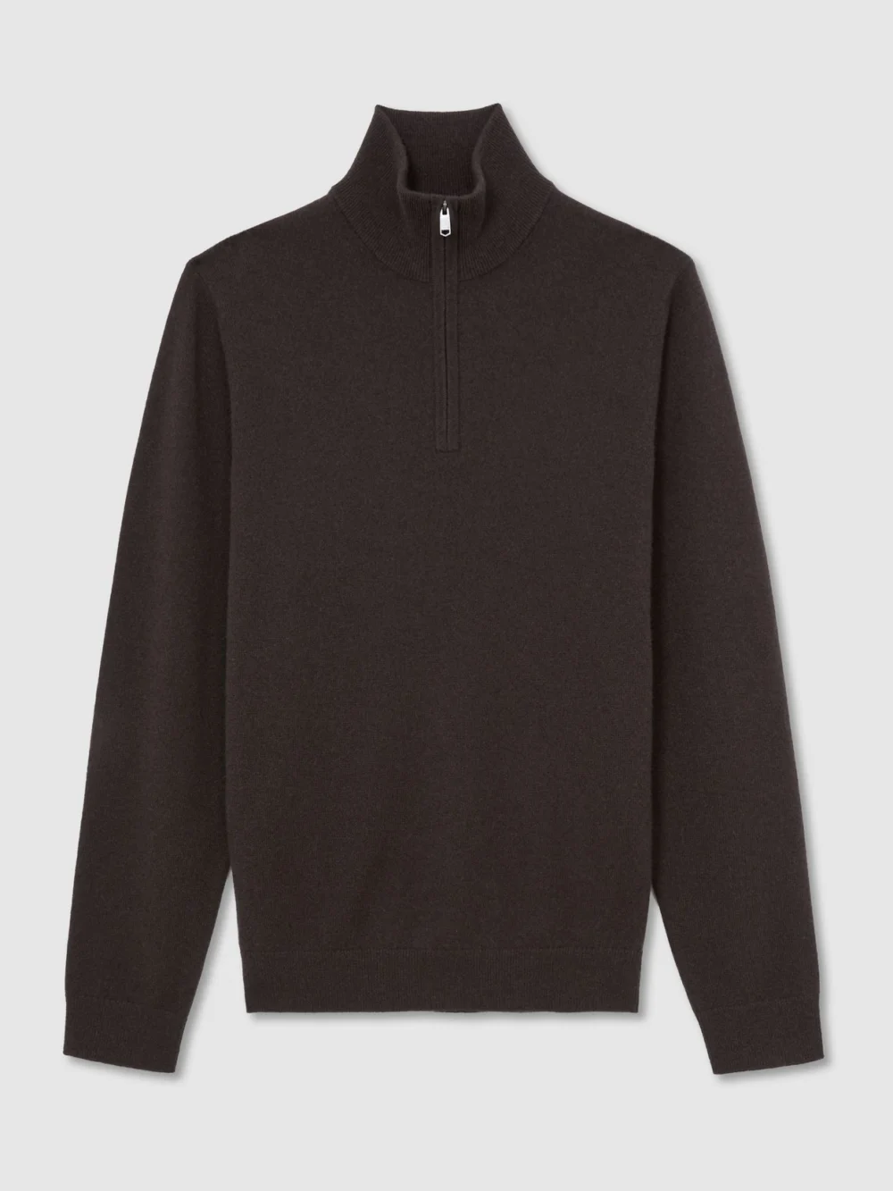 Reiss Chocolate Melange Cashmere Half-zip Jumper, view 2