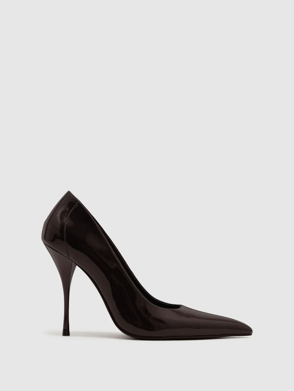 Reiss Chocolate Patent Leather Pointed-toe Stiletto Court Shoes, view 2