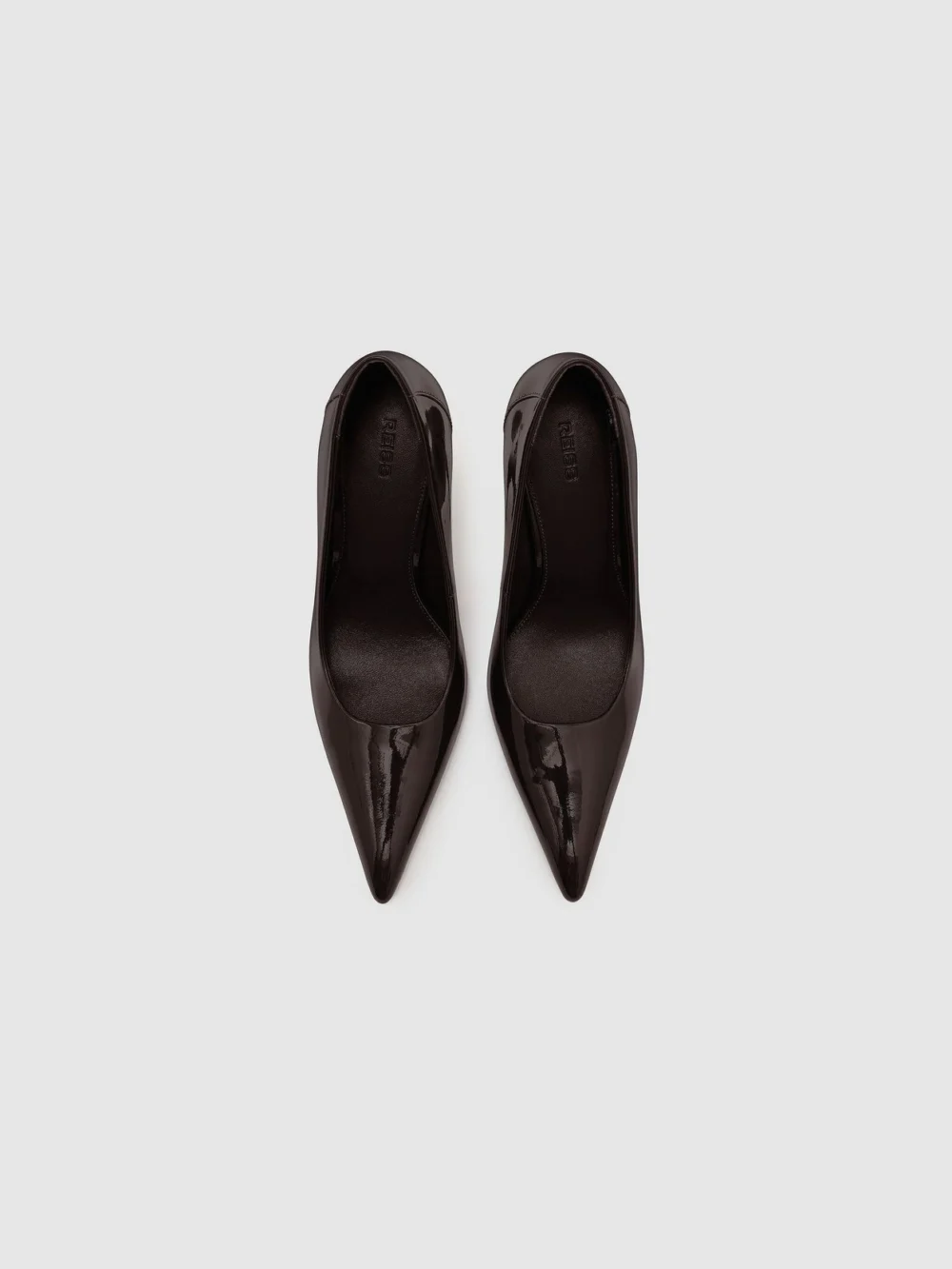 Reiss Chocolate Patent Leather Pointed-toe Stiletto Court Shoes, view 3