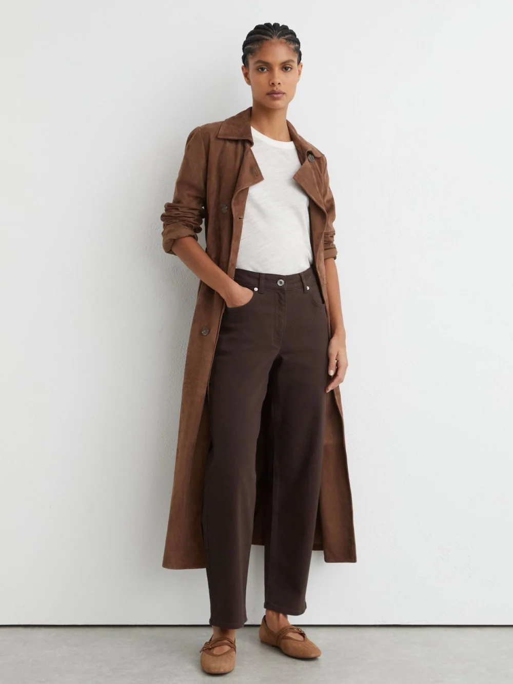 Reiss Chocolate Petite Mid-rise Straight-leg Jeans