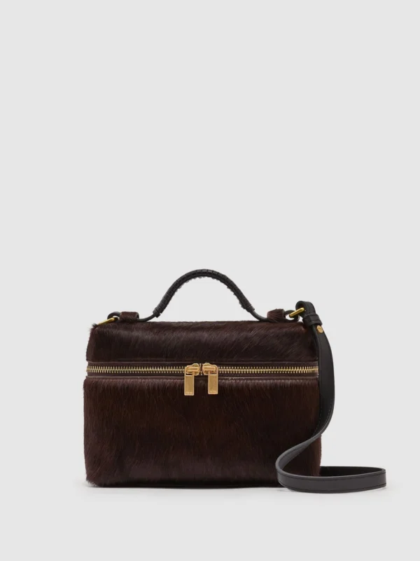 Reiss Chocolate Pony Hair-effect Vanity Crossbody Bag,