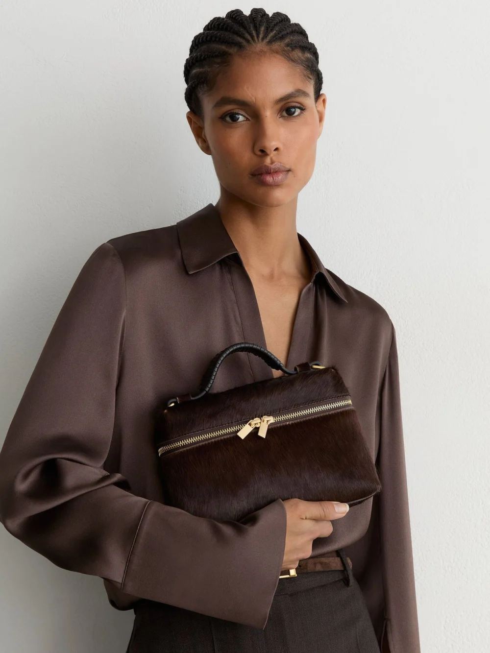Reiss Chocolate Pony Hair-effect Vanity Crossbody Bag,, view 2
