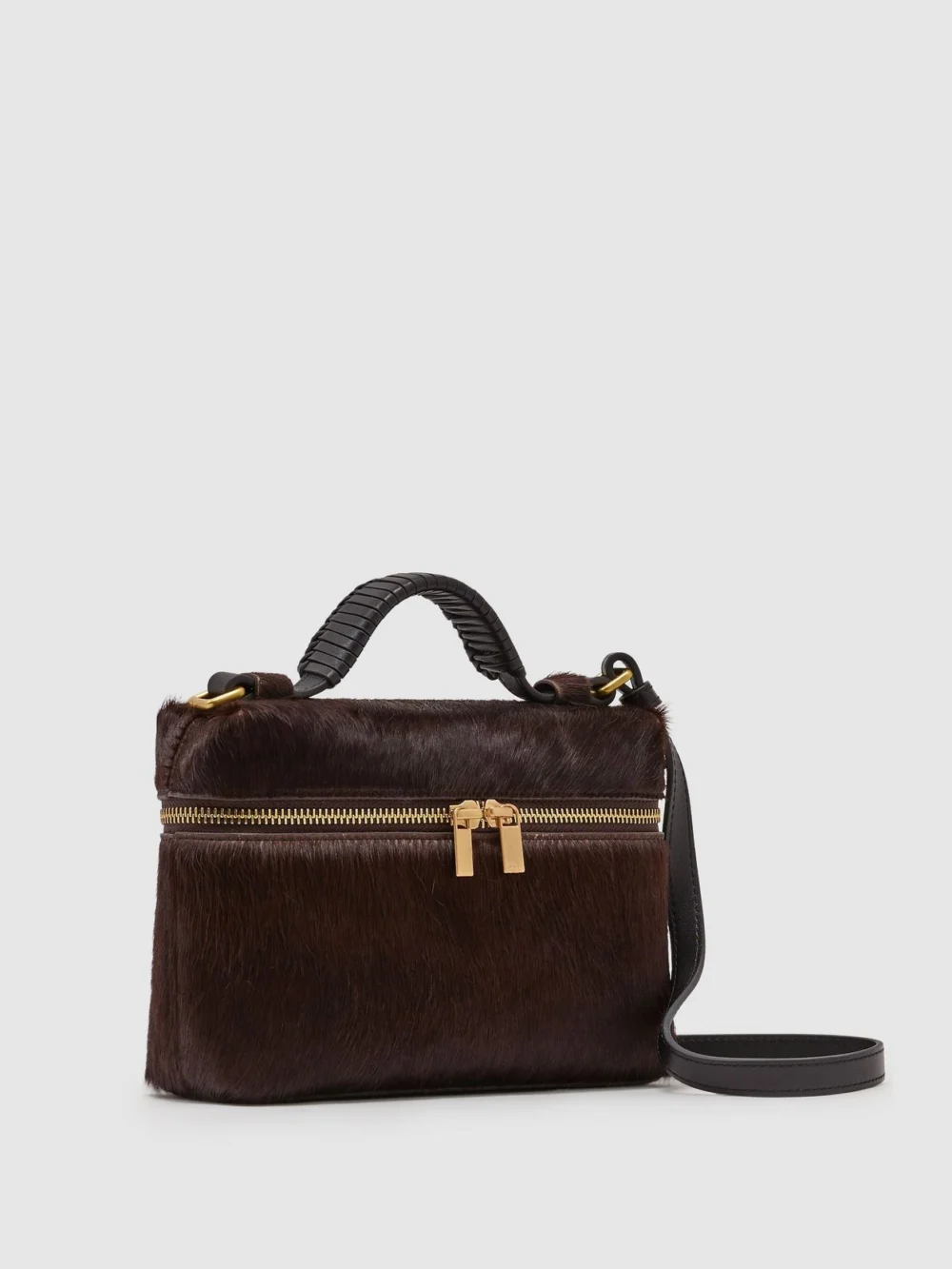 Reiss Chocolate Pony Hair-effect Vanity Crossbody Bag,, view 3