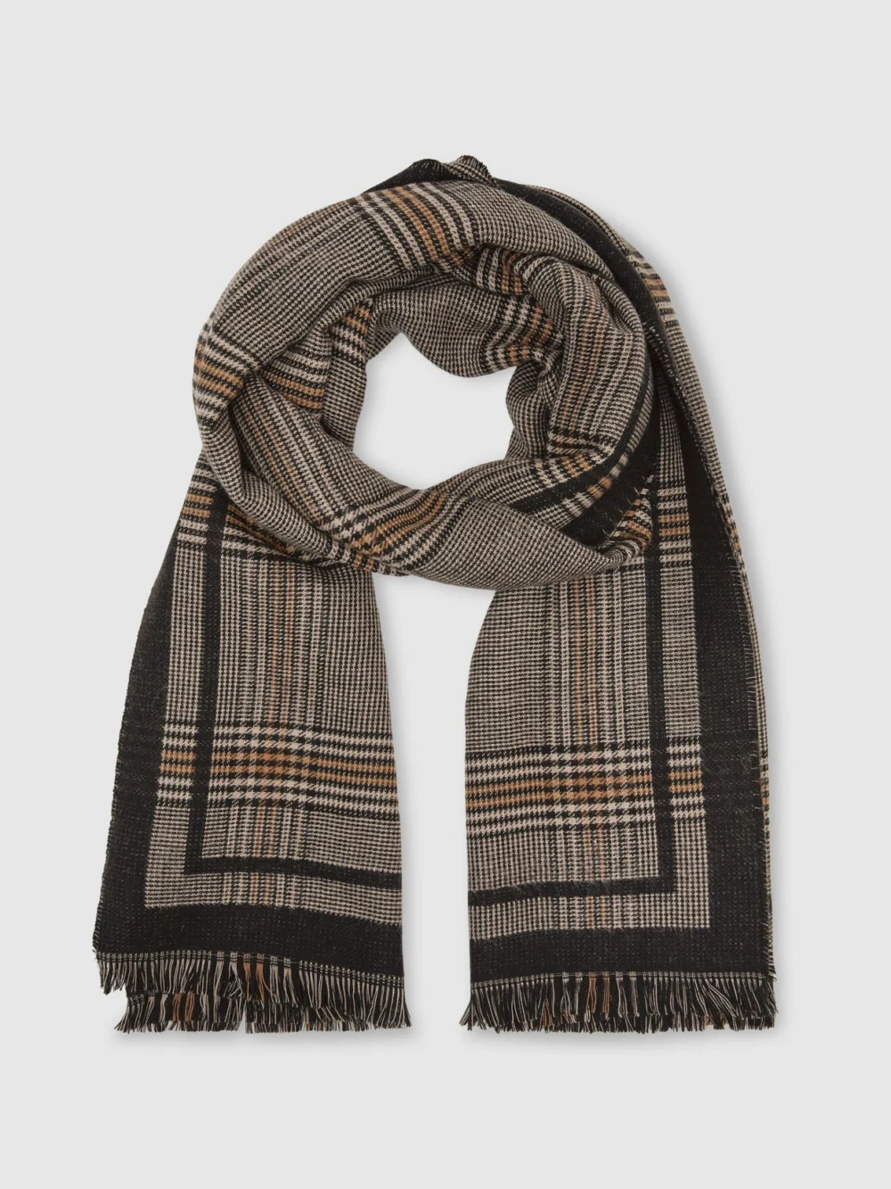 Reiss Chocolate Prince of Wales Check Scarf,, view 3