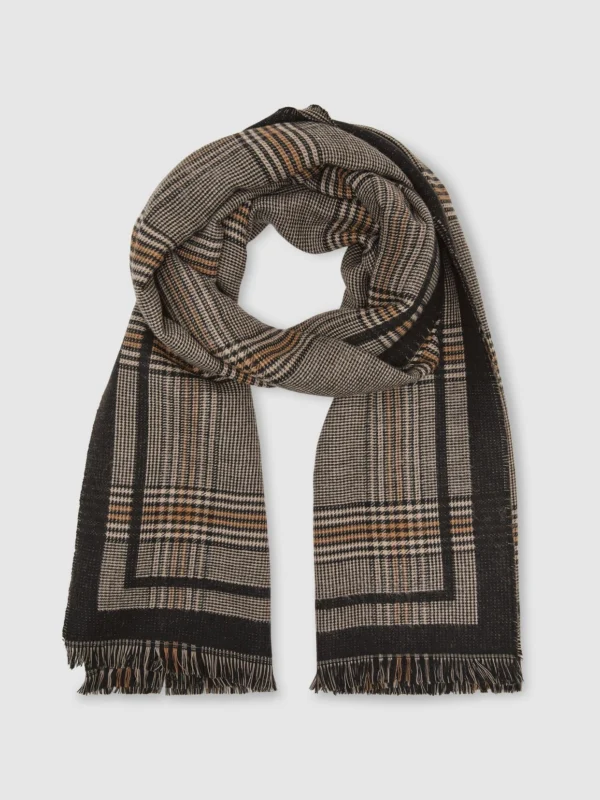 Reiss Chocolate Prince of Wales Check Scarf,