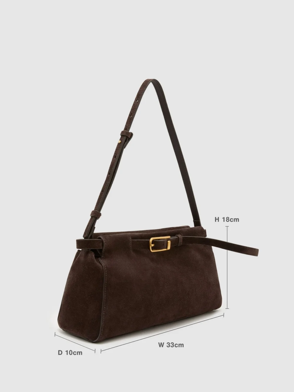 Reiss Chocolate Suede Belted Shoulder Bag,, view 3