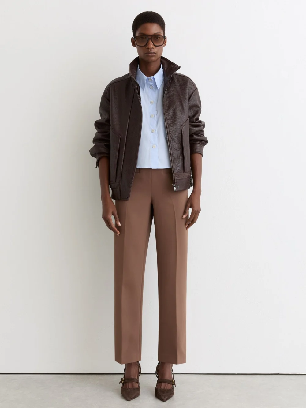 Reiss Chocolate Suede Buckle-strap Court Shoes, view 2