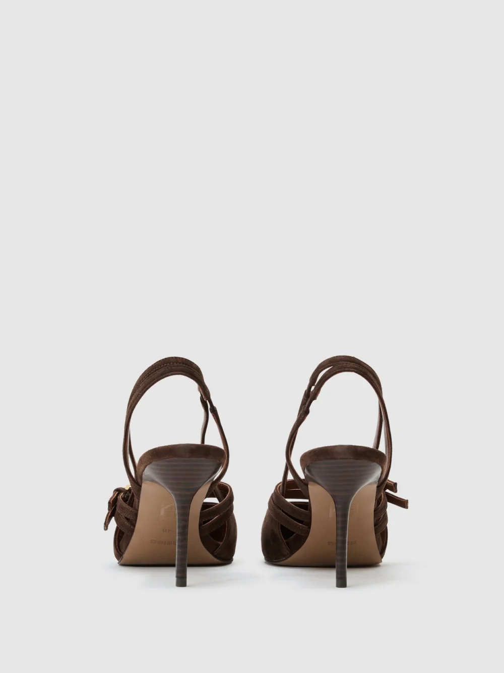 Reiss Chocolate Suede Buckle-strap Court Shoes, view 4