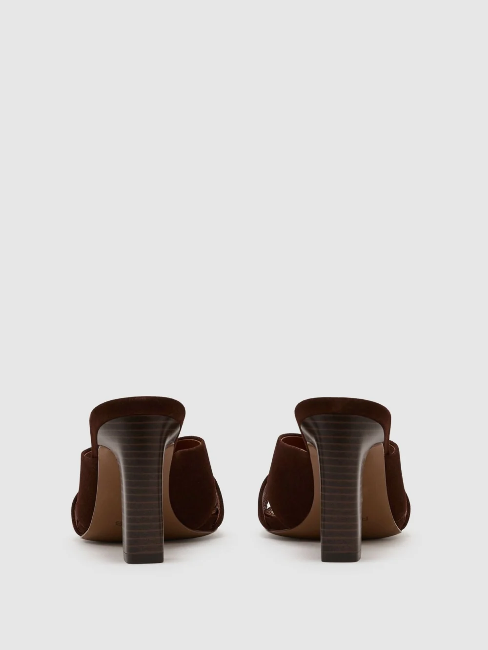 Reiss Chocolate Suede Cross-strap Block-heel Mules, view 4