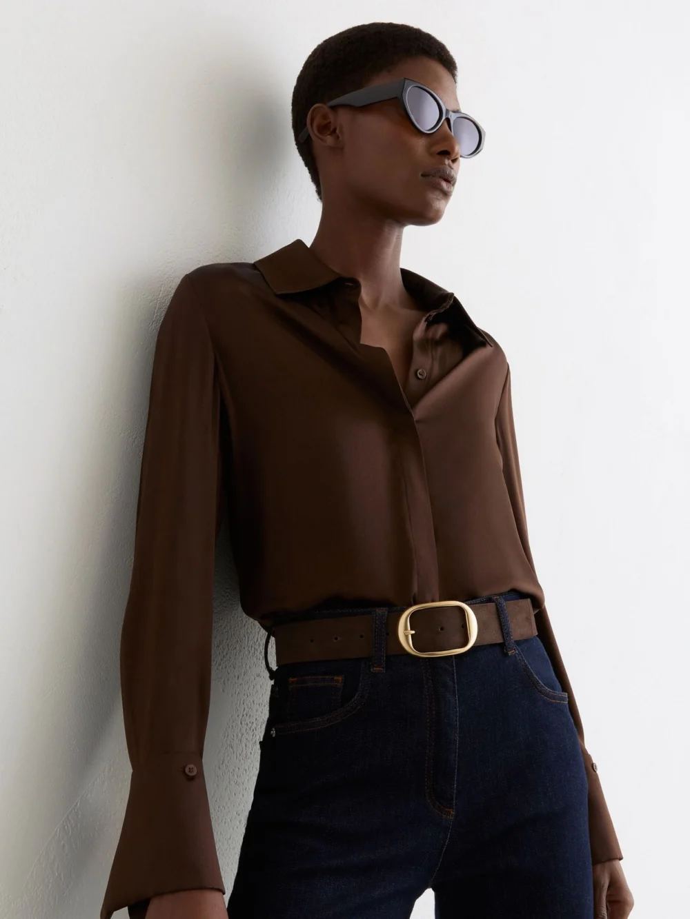Reiss Chocolate Suede Oval-buckle Belt