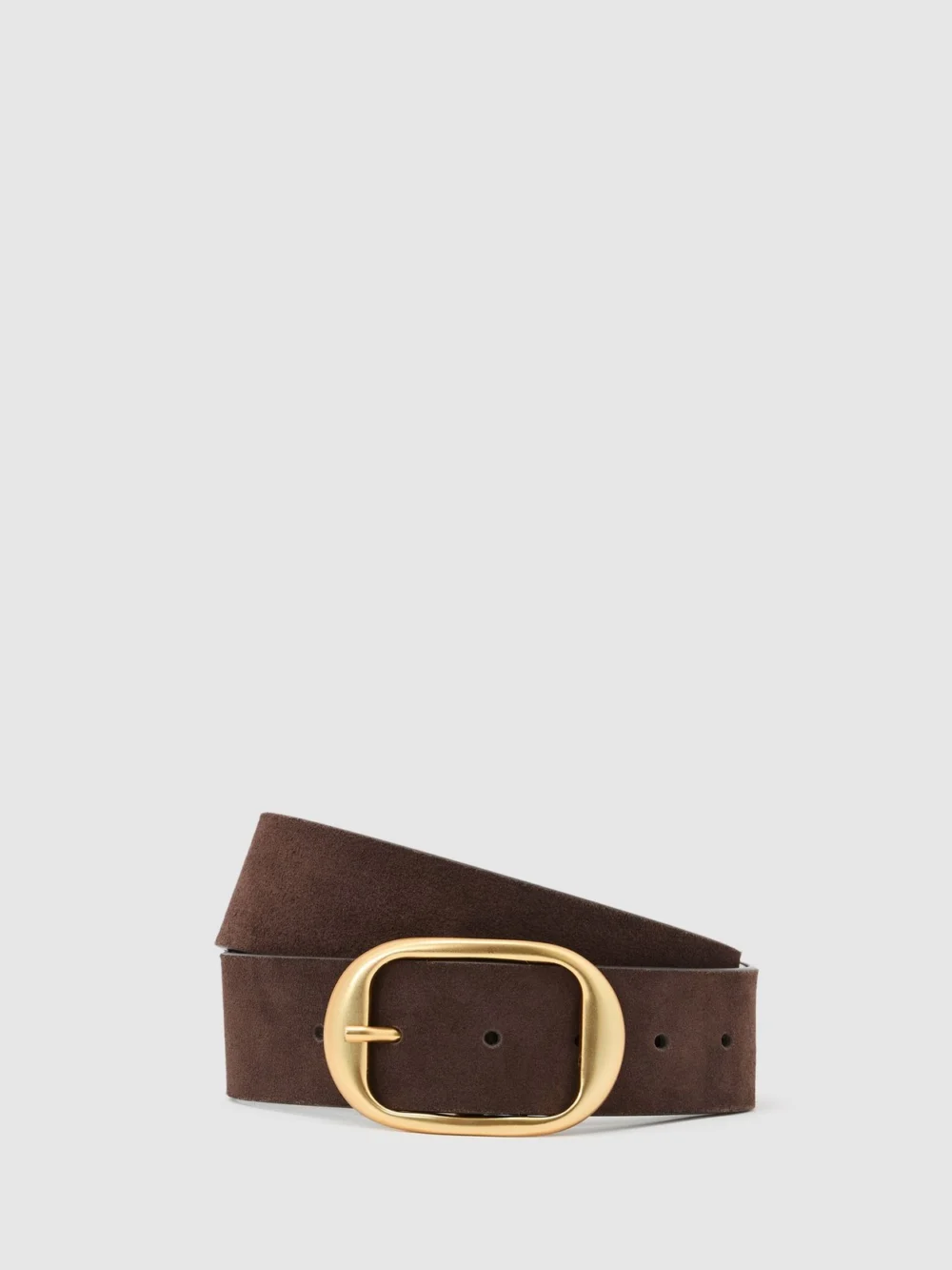 Reiss Chocolate Suede Oval-buckle Belt, view 2