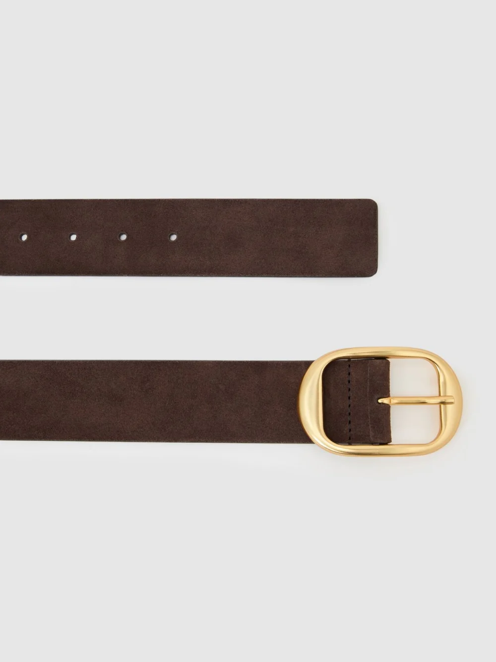 Reiss Chocolate Suede Oval-buckle Belt, view 3