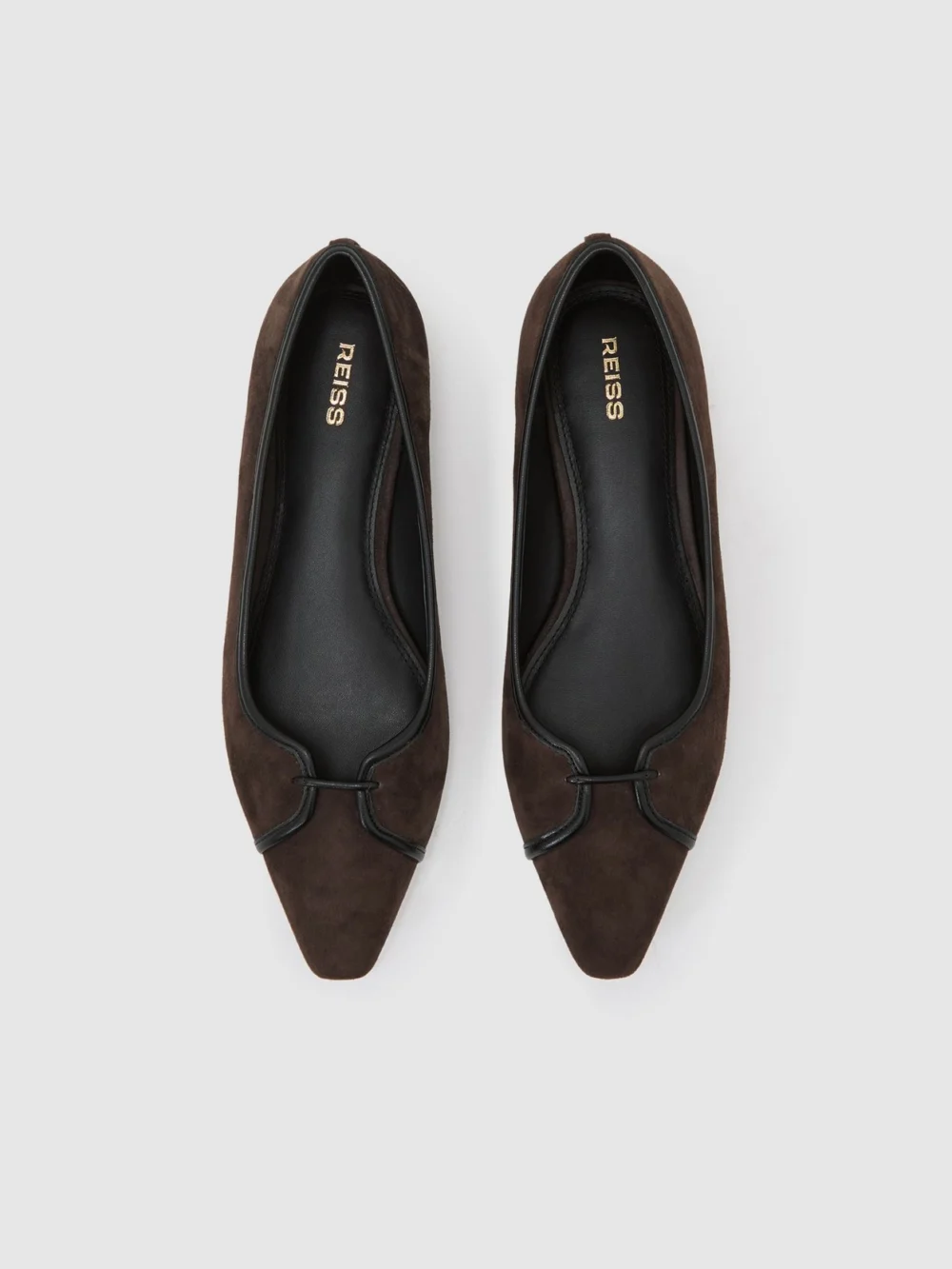 Reiss Chocolate Suede Pointed-toe Ballerina Shoes, view 3