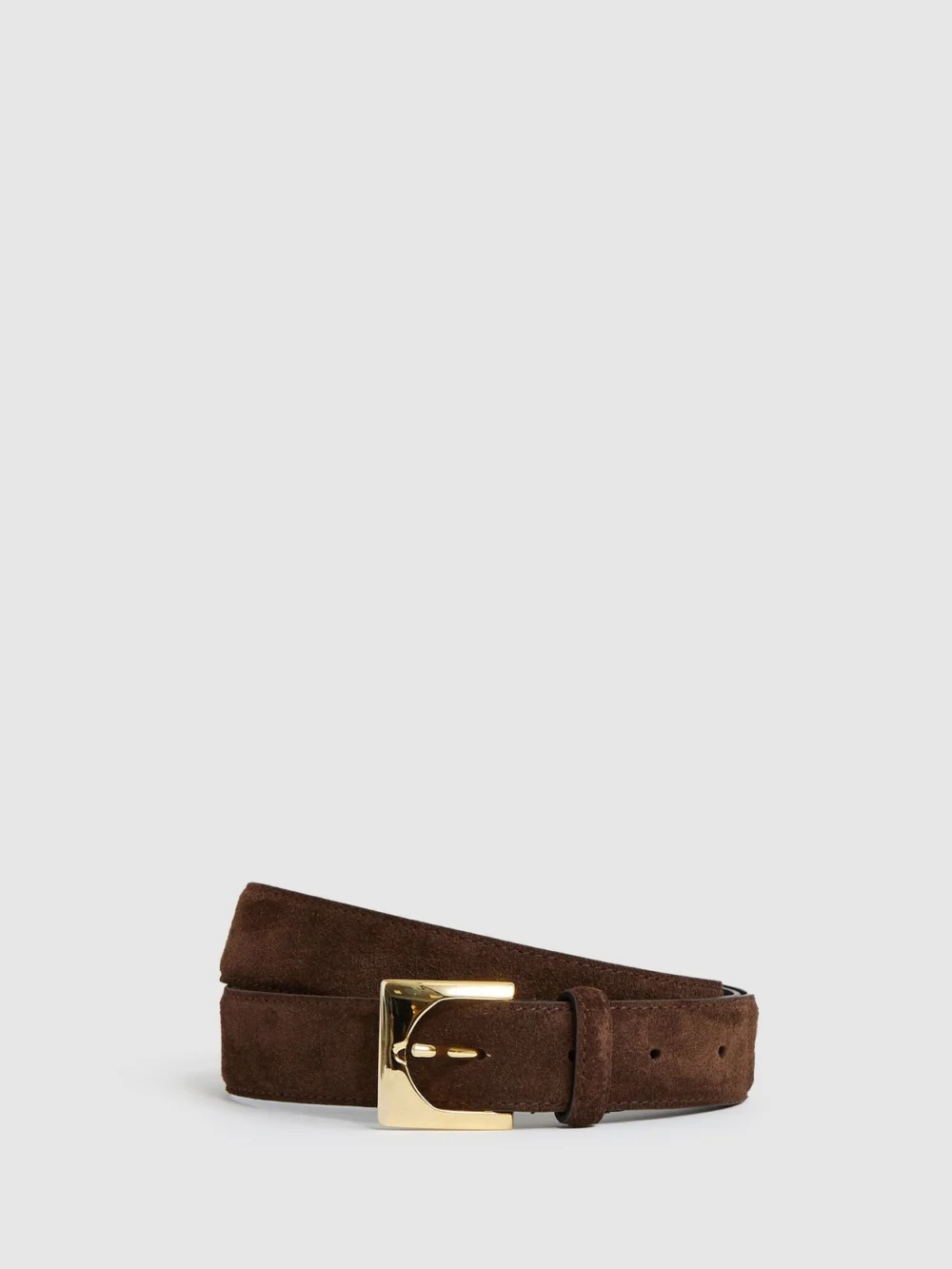 Reiss Chocolate Suede Square-buckle Belt