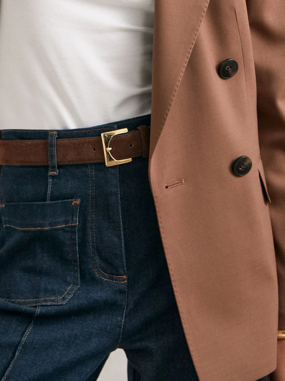 Reiss Chocolate Suede Square-buckle Belt, view 2