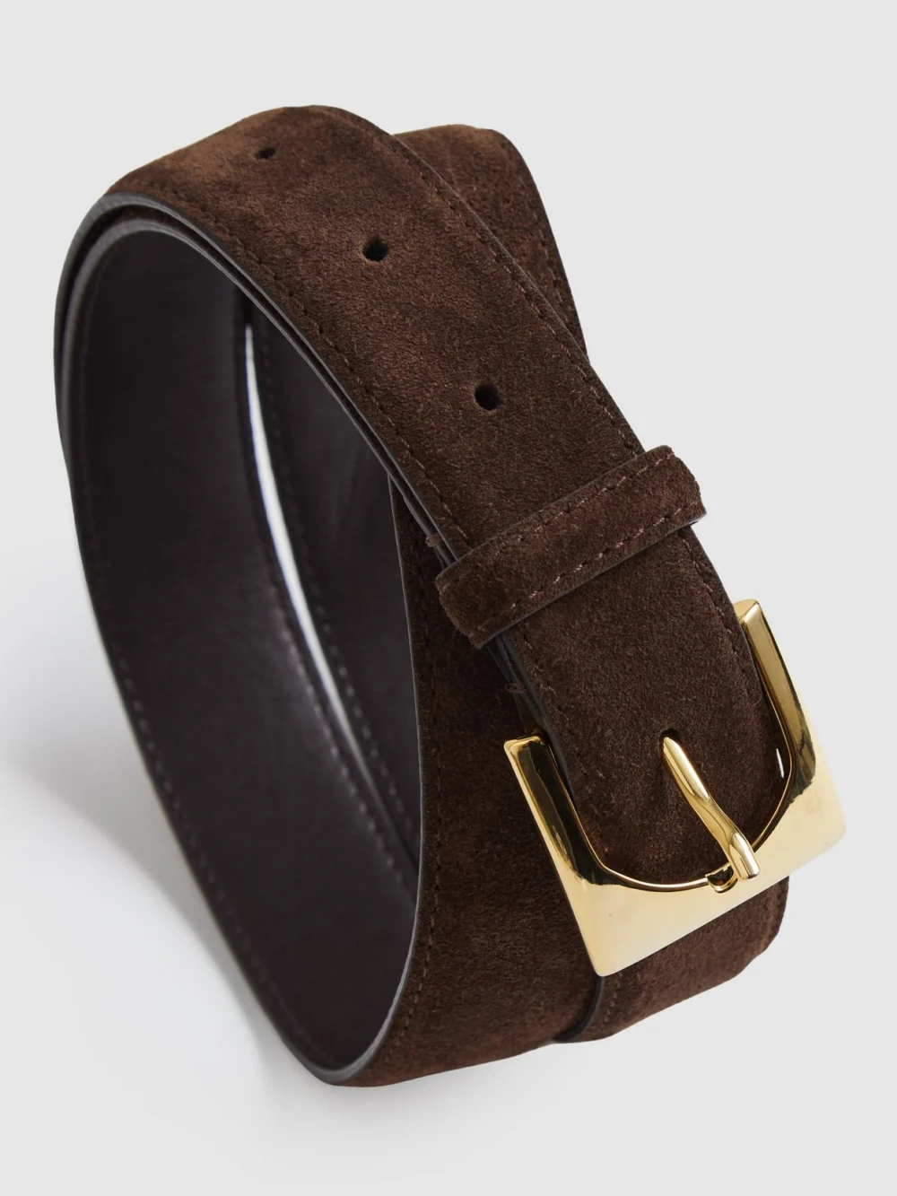 Reiss Chocolate Suede Square-buckle Belt, view 4