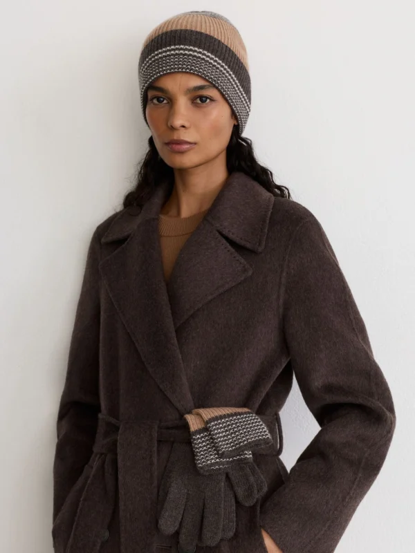 Reiss Chocolate Wool-blend Striped Rib-knit Beanie,