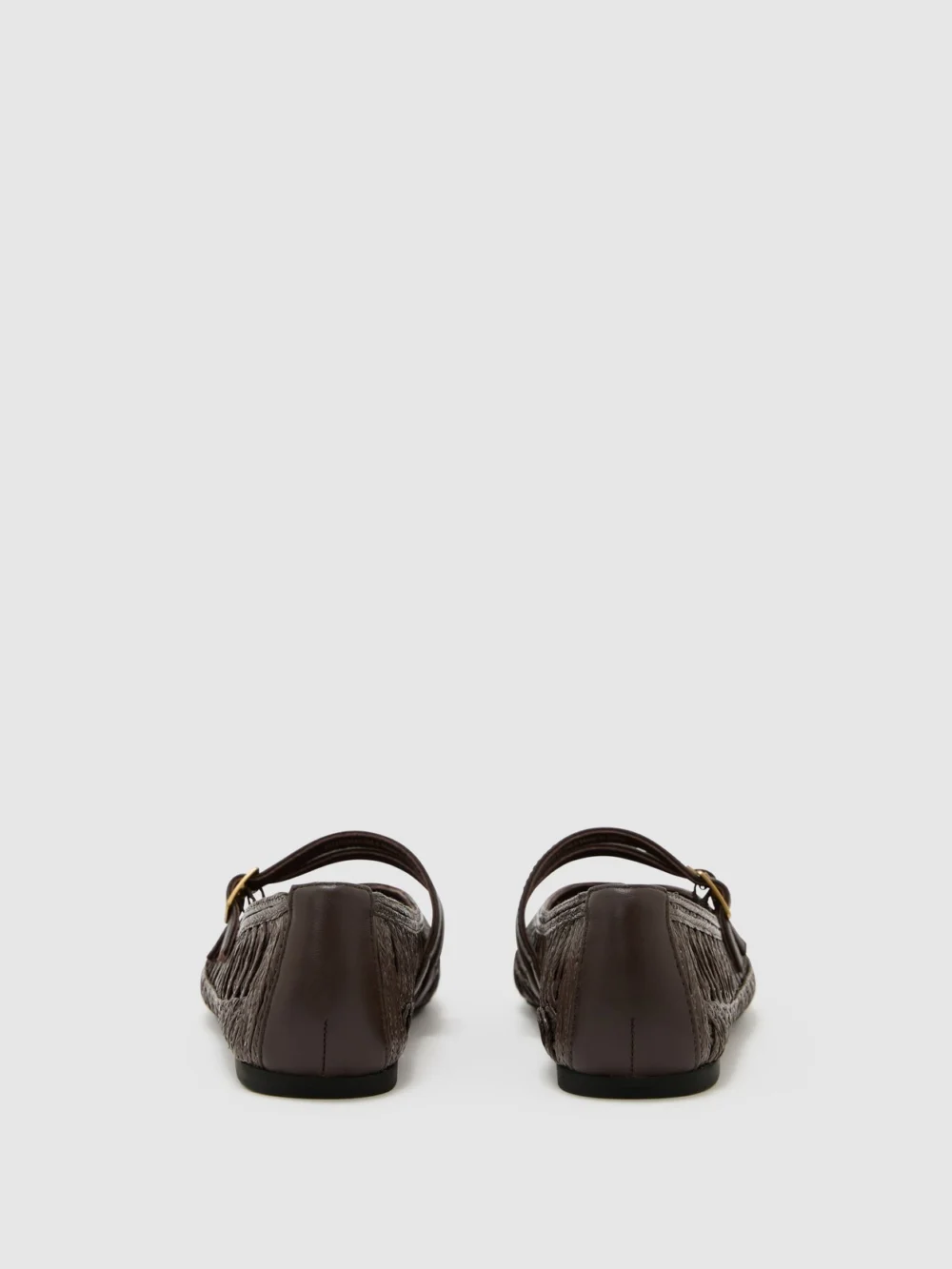 Reiss Chocolate Woven Ballerina-strap Flats, view 4