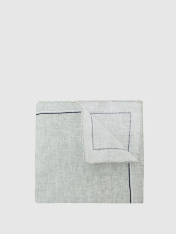 Reiss Claudio Men's Light Sage Green Linen Pocket Square,