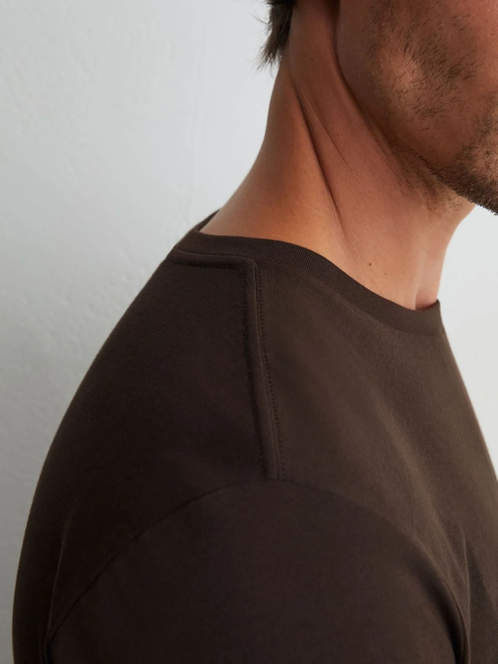 Reiss Coco Brown Marl Cotton-blend Tailored-fit T-shirt, view 3