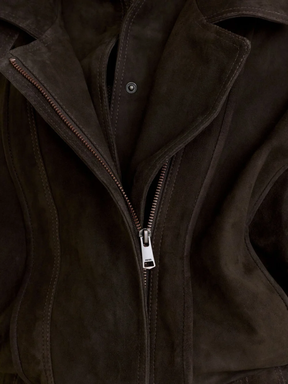 Reiss Coffee Brown Suede Double-layer Relaxed-fit Jacket, view 3