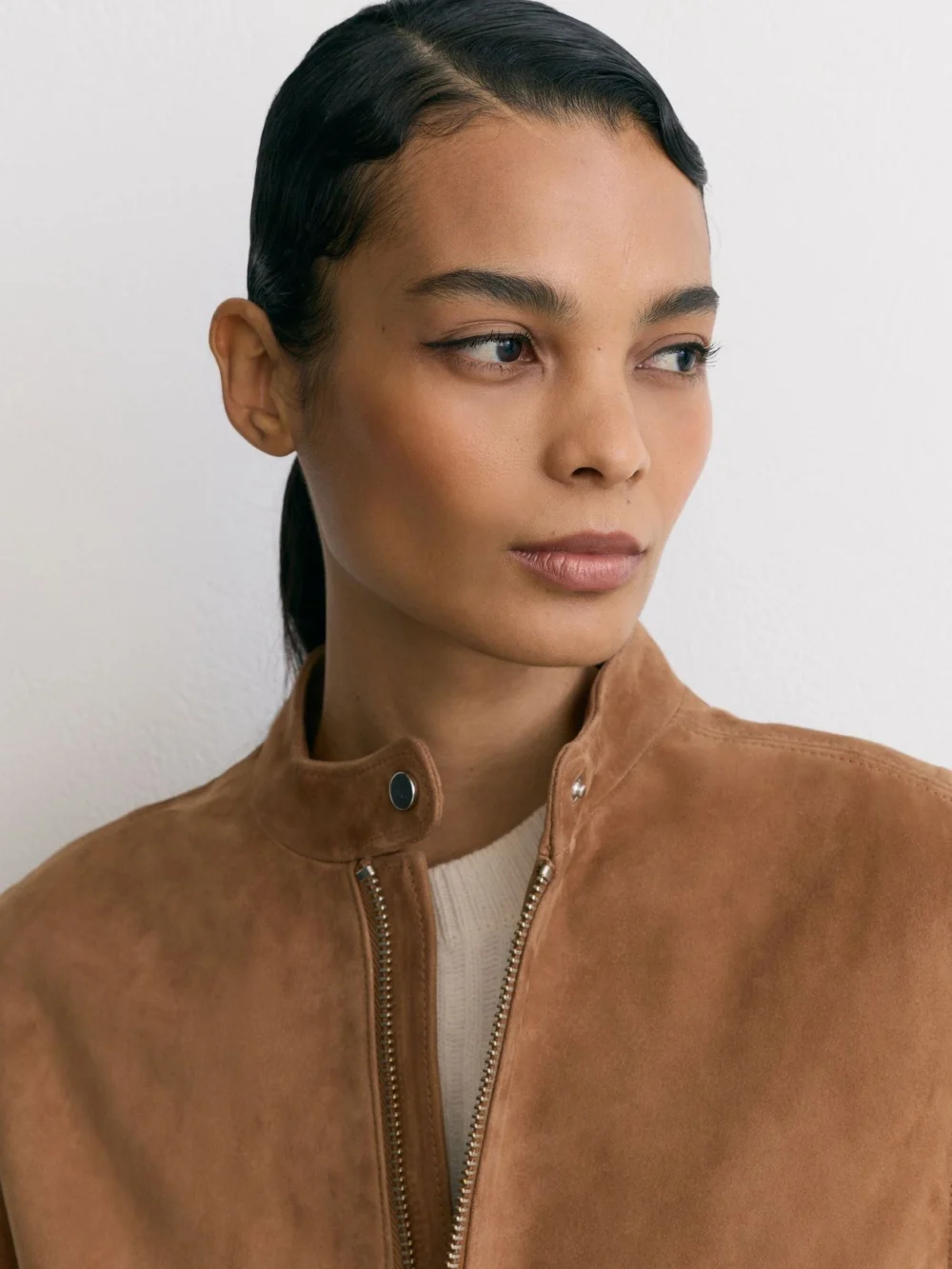 Reiss Cognac Brown Petite Suede Stand-collar Jacket, view 4