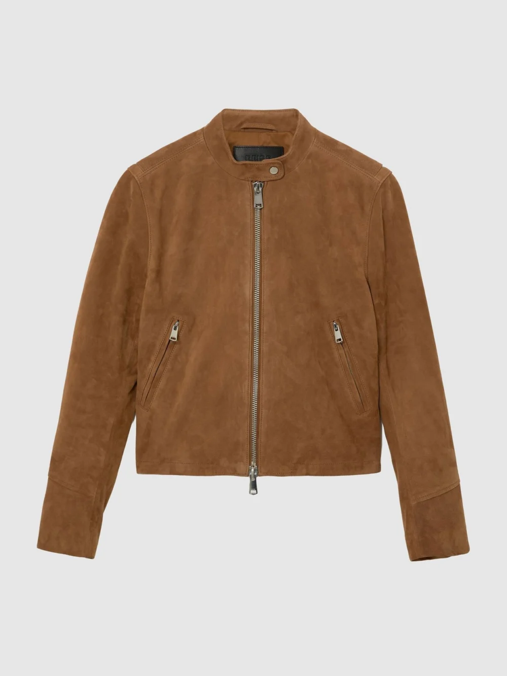 Reiss Cognac Brown Petite Suede Stand-collar Jacket, view 6