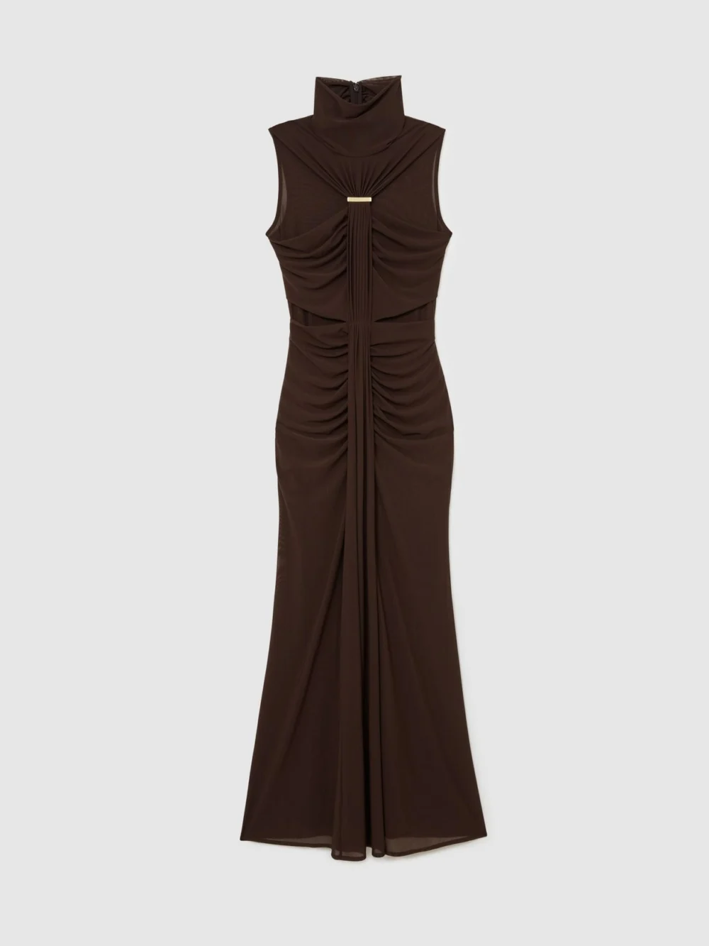 Reiss Colette Chocolate Brown Petite Ruched Sleeveless Maxi Dress, 6, view 6