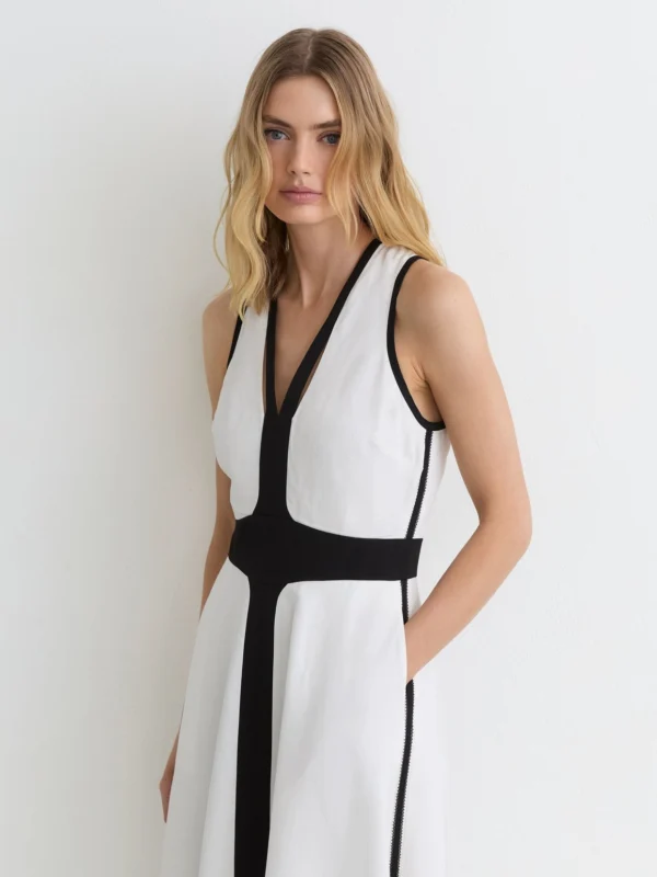 Reiss Contrast-trim Cross-back Midi Dress with Linen