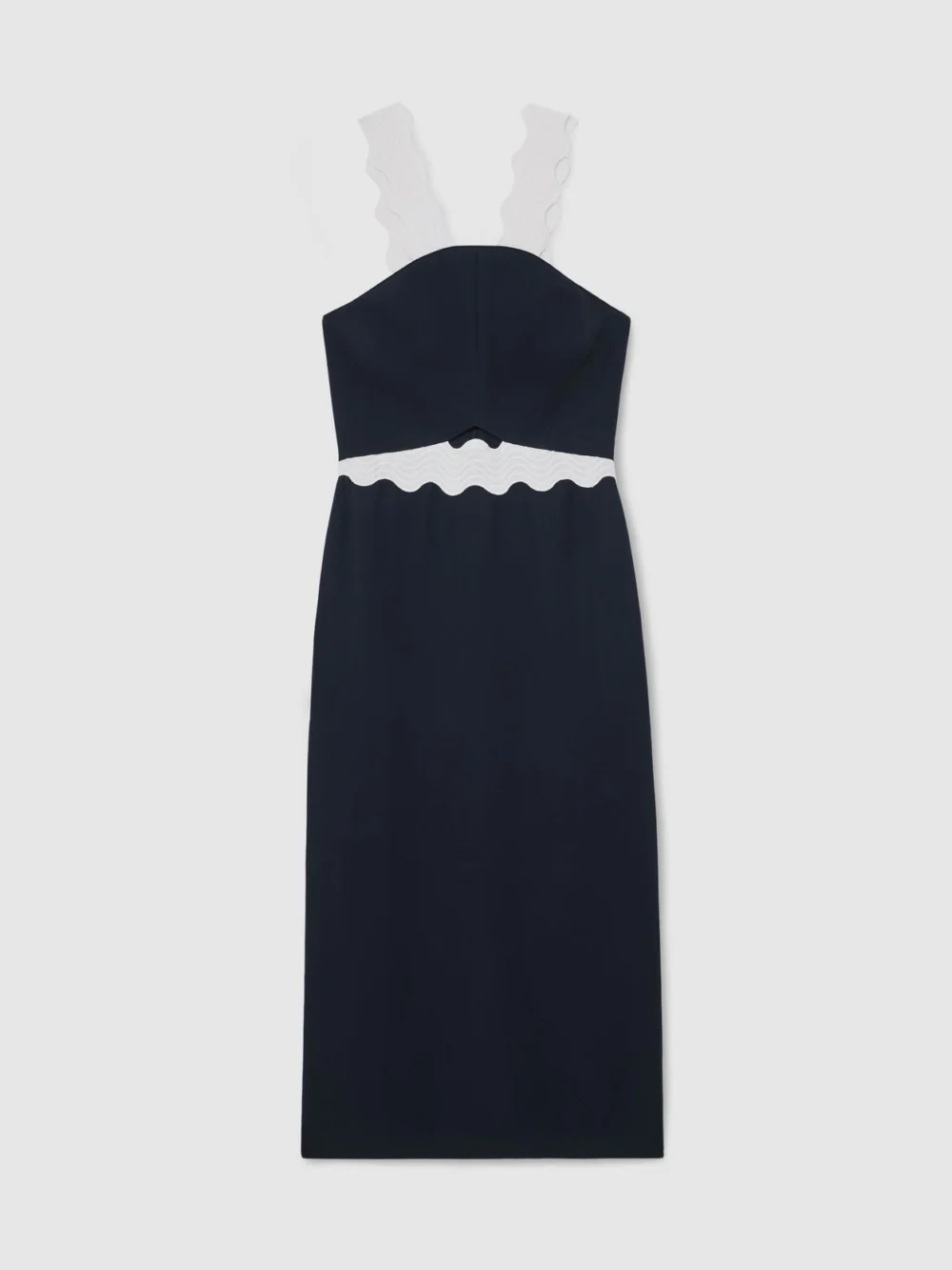 Reiss Contrast Wave-trim Fitted Midi Dress, view 2