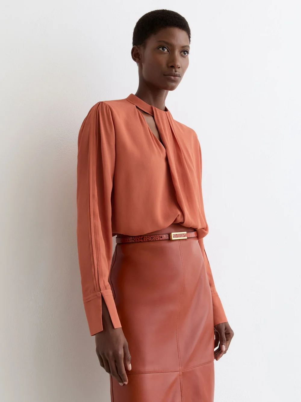 Reiss Copper Drape-detail Asymmetric Blouse