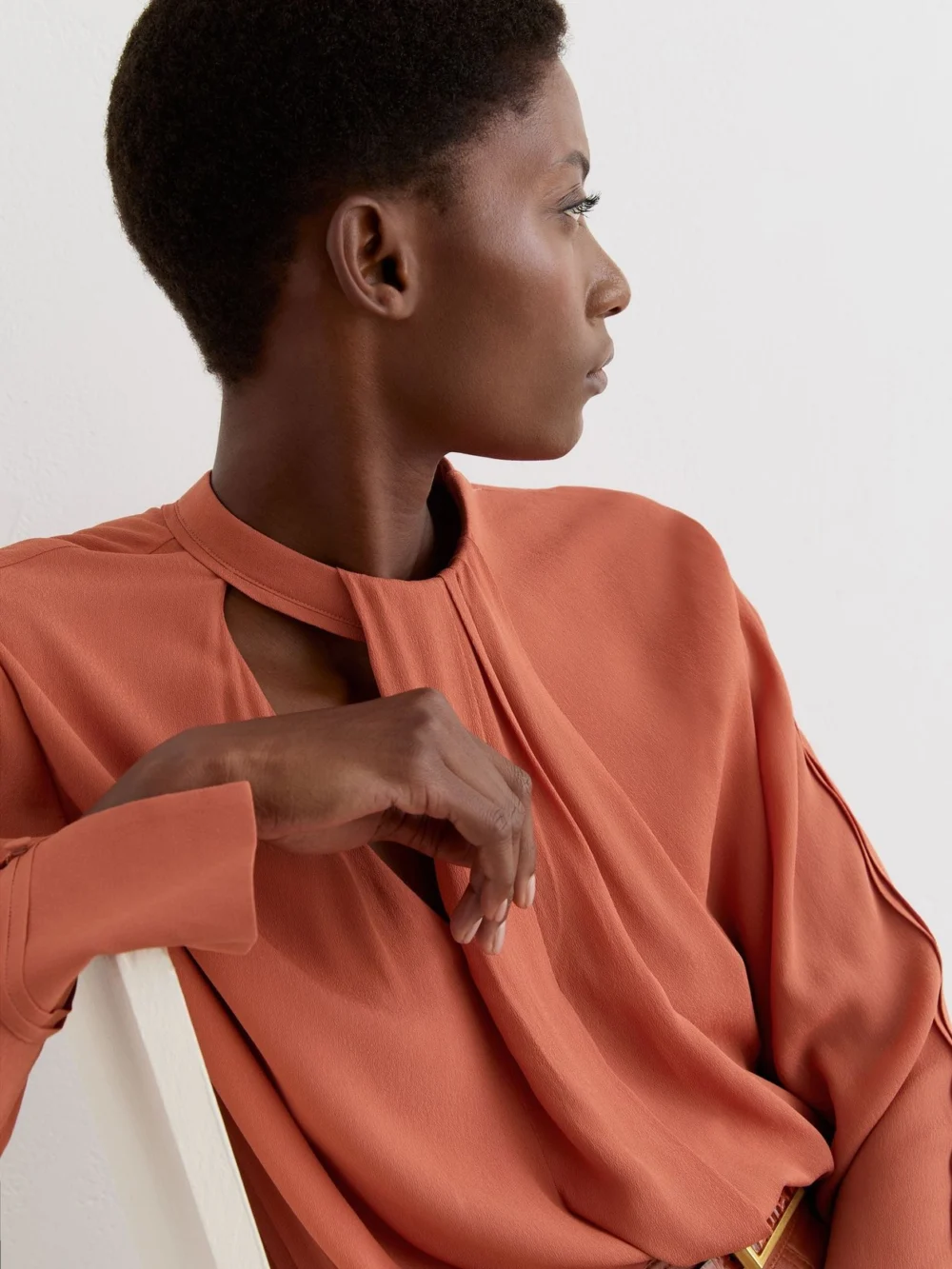 Reiss Copper Drape-detail Asymmetric Blouse, view 3
