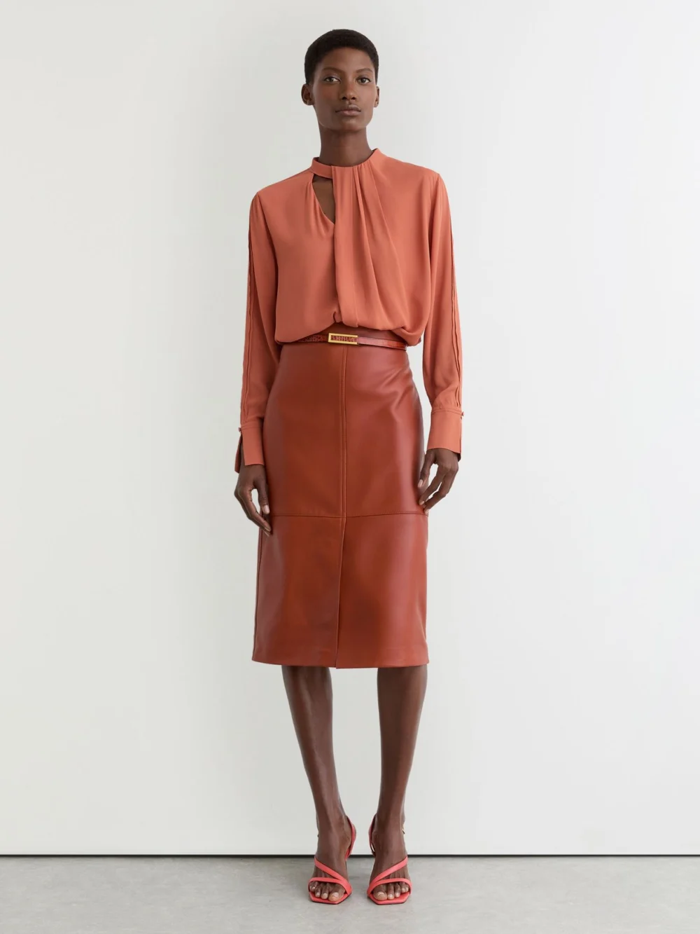 Reiss Copper Drape-detail Asymmetric Blouse, view 4