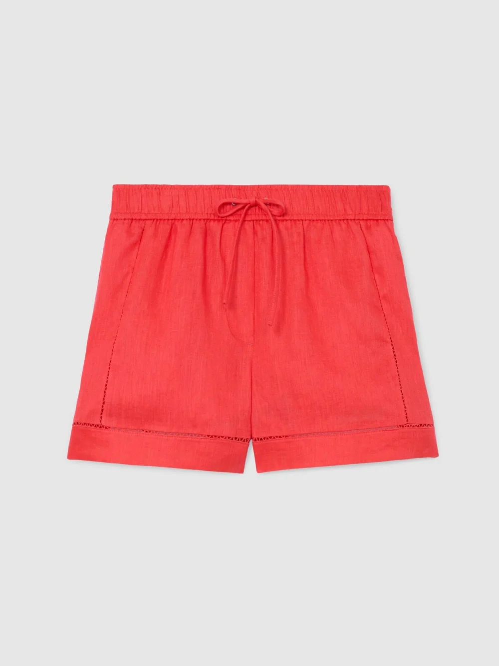 Reiss Coral Linen Ladder-embroidery Shorts, view 2
