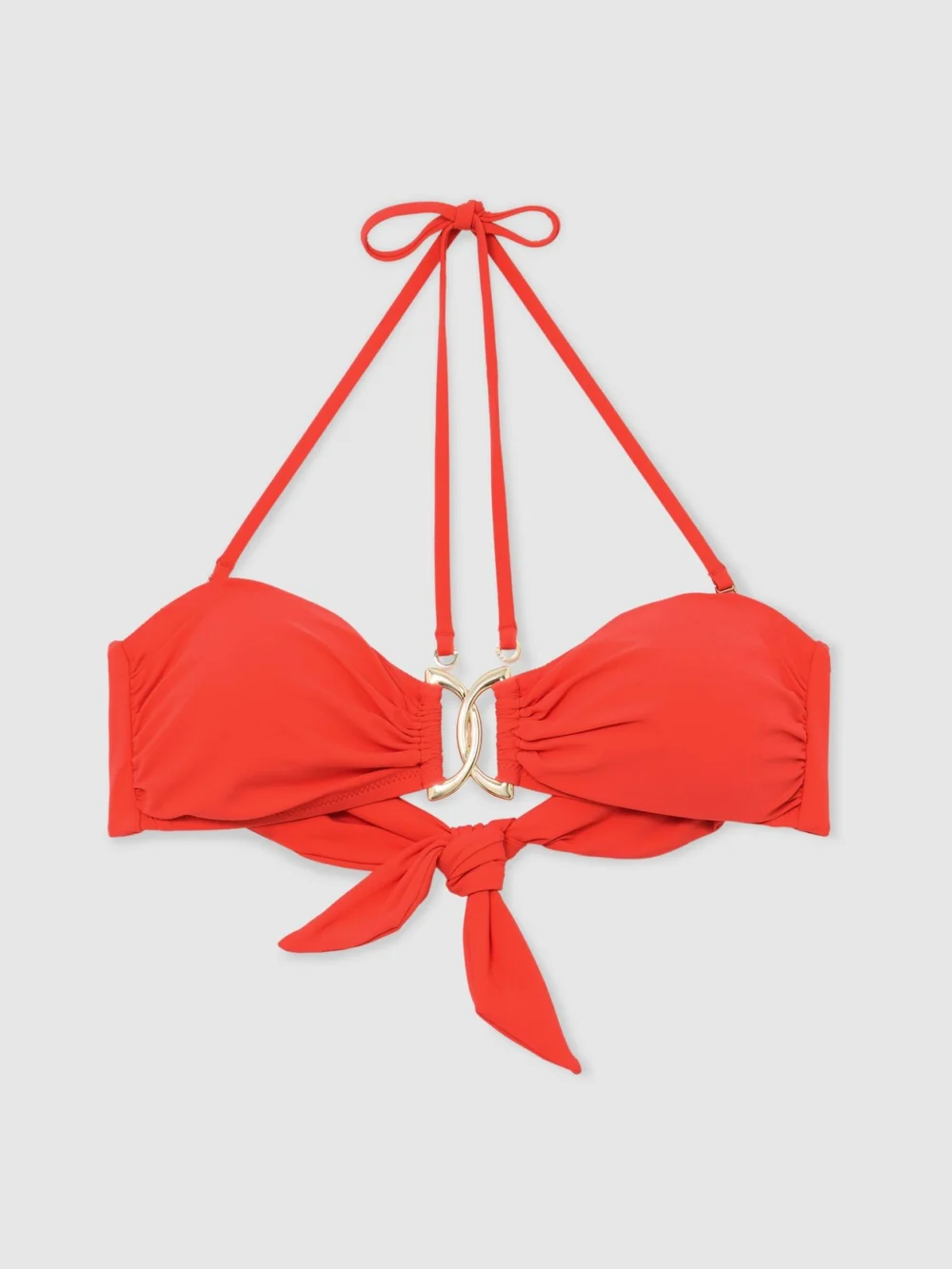 Reiss Coral Orange Bandeau Halterneck Bikini Top, view 2