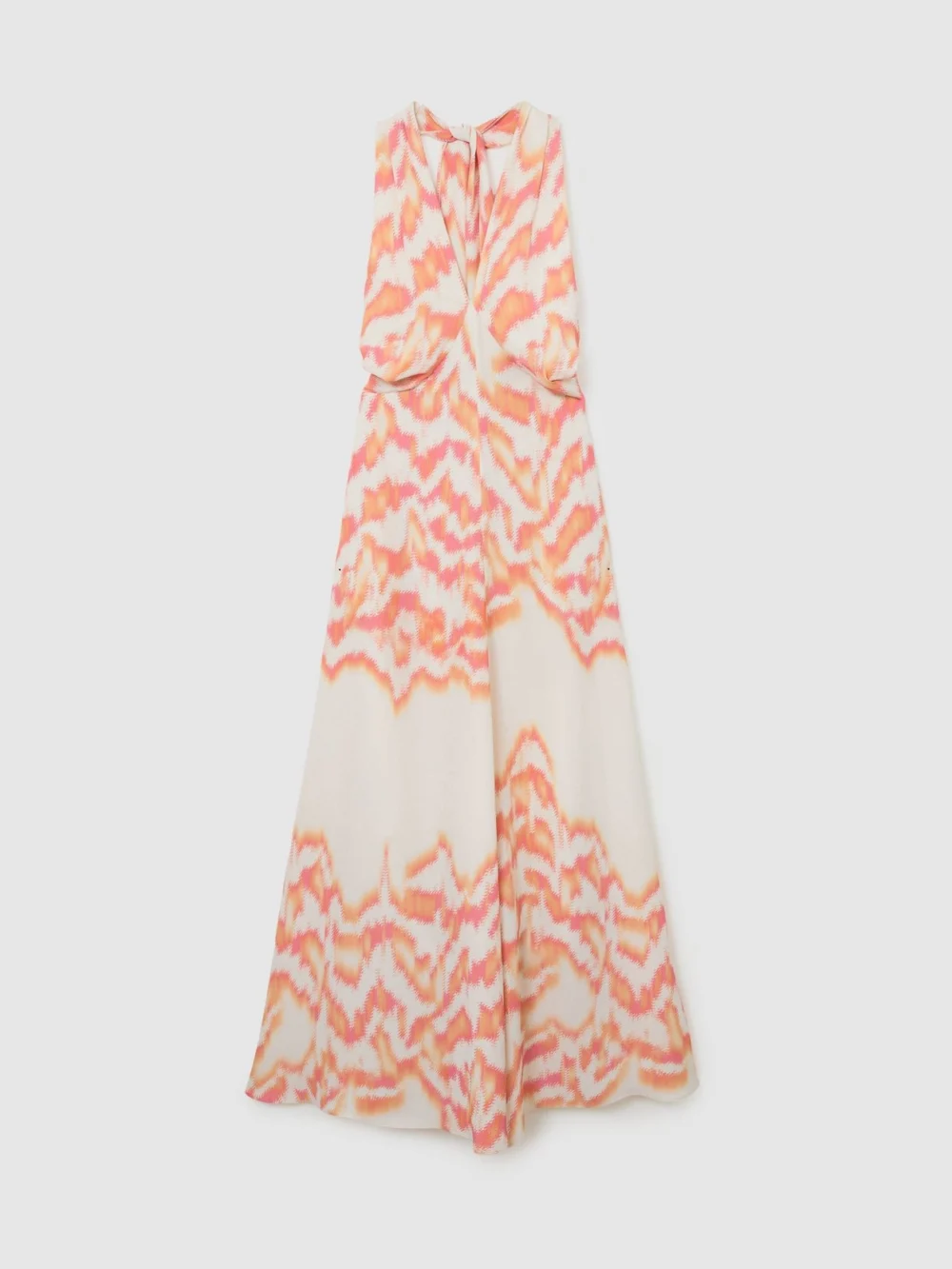 Reiss Coral Orange Printed Halterneck Maxi Dress, view 2